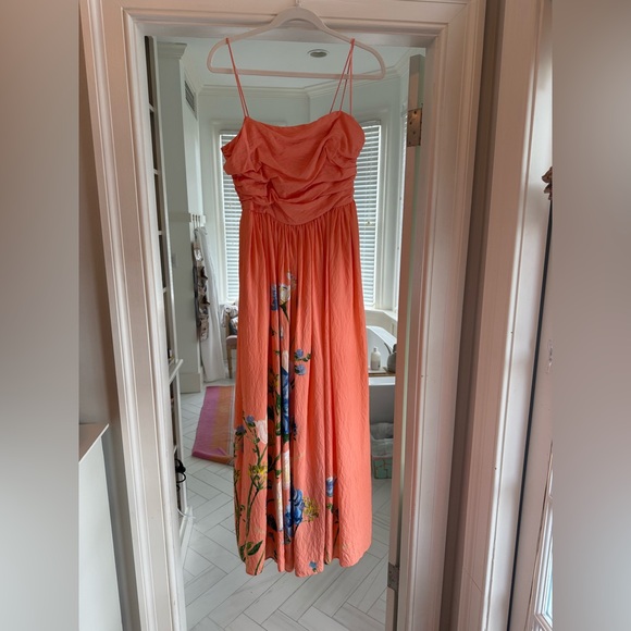 Anthropologie Ruched-bodice Floral Midi Dress In Orange SMALL - Picture 4 of 6
